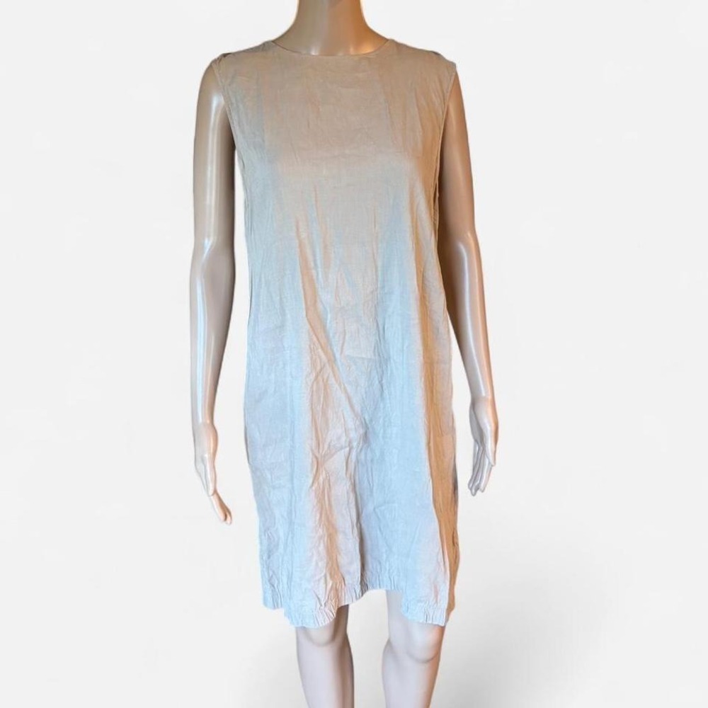 Theory Sleeveless Linen Blend‎ Dress Beige Lace Up Back Size 6